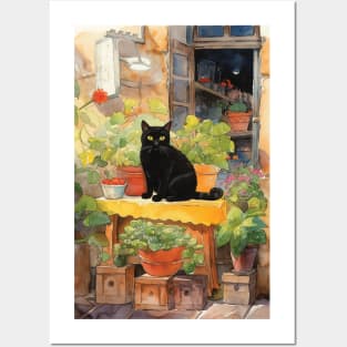 Cat in the garden watecolor Posters and Art